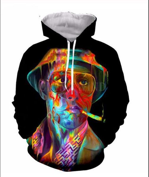

new set fear and loathing in las vegas hoodies mens hooded pullovers printed male hoody 3d printing hooded sweatshirts rr0208, Black
