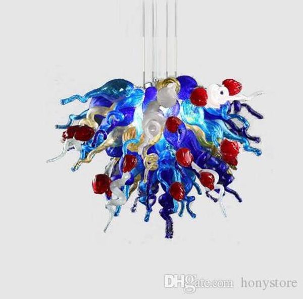 Lampade a sospensione a fiori con decorazioni di arte moderna blu, lampadari in vetro di Murano soffiato a mano per hotel, lampadine a led, lampade di lusso