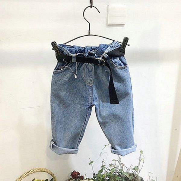 

children long jeans pants spring baby girl boy denim loose trousers toddler clothes fashion kids jeans with belt, Blue