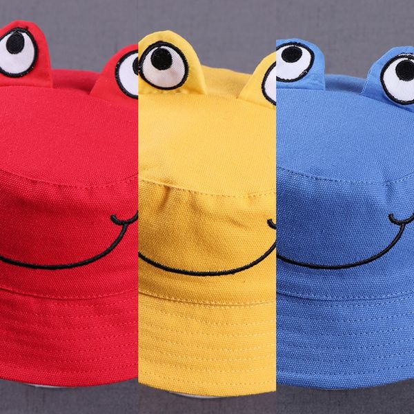 

cartoon children's cotton embroidery crab baby bucket bucket basin hat cute baby fisherman hat, Yellow