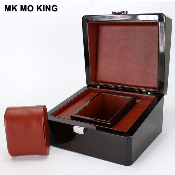 

genuine leather gift box for men's women's watch bracelet wood box, Black;blue