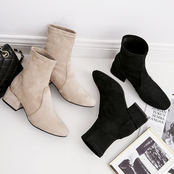 

square toe thick women short boots martins 5cm thin boots ankle, Black