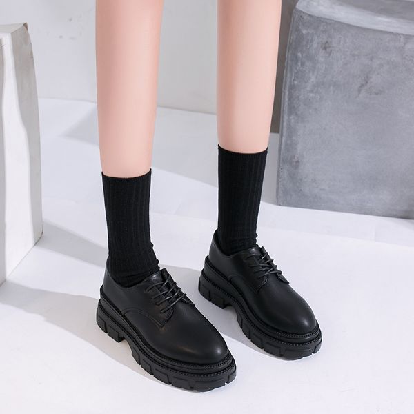 

cootelili fashion spring autumn women shoes winter warm shoes womens flats lace up ladies leather platform 6.5cm heel, Black