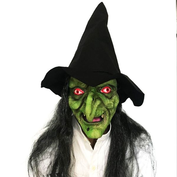 

halloween mask witch long-haired ghost face with hat horror latex mask clown scary clown party cosplay costume dropshipping