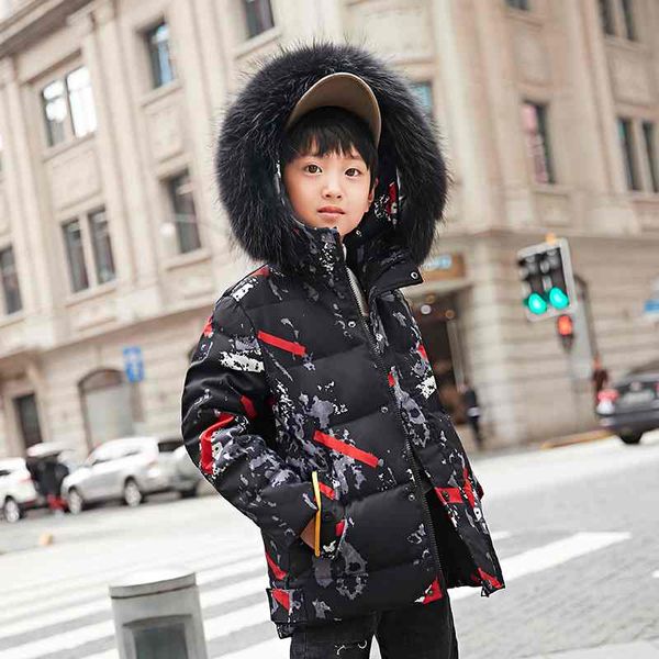 

winter fashion new kids hooded camouflage jacket boys real fur parka school jackets outwear coat 3-10 years, Blue;gray