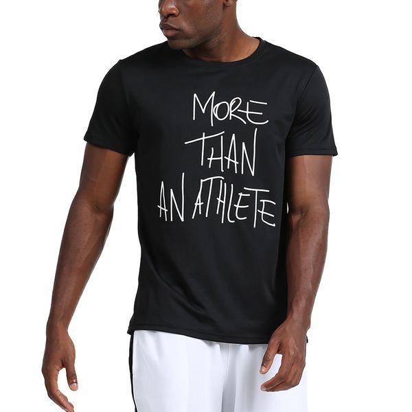 

men's running shirt letter print short sleeve t shirt workout gym quick dry sportwear men fitness t-shirt muscle tee, Black;blue