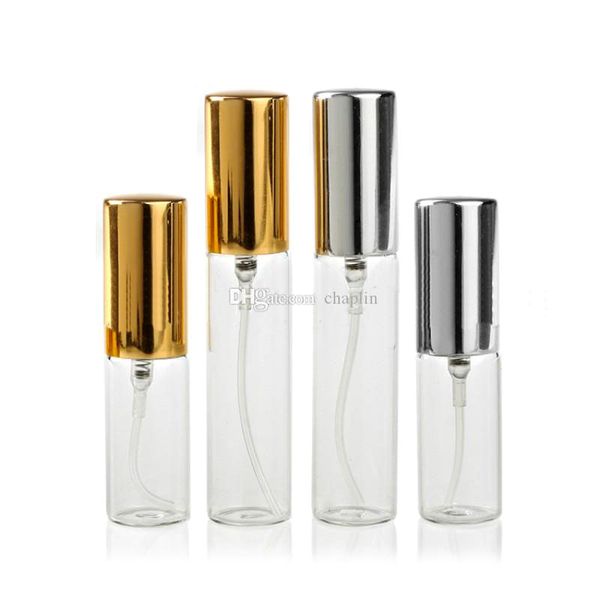 

5ml/10ml clear atomizer glass bottle with metal silver gold aluminum fine mist sprayer spray refillable fragrance perfume empty scent bottle