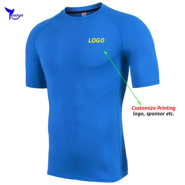 

2020 summer quick dry stretch fitness t-shirts men breathable running shirt gym compression sportswear tee customize, Black;blue