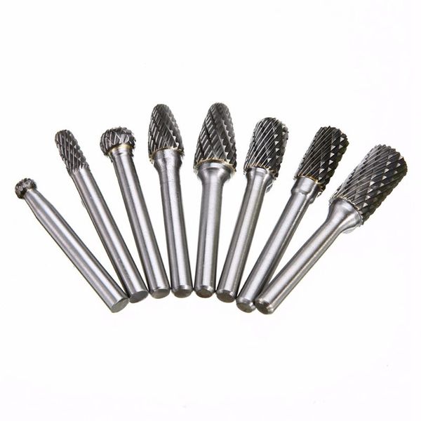 Freeshipping 8pcs / set 1/4 polegadas 6 milímetros de tungstênio arquivos Carbide Burr Bits Rotary CNC gravura Tool Set Para ferramenta de potência