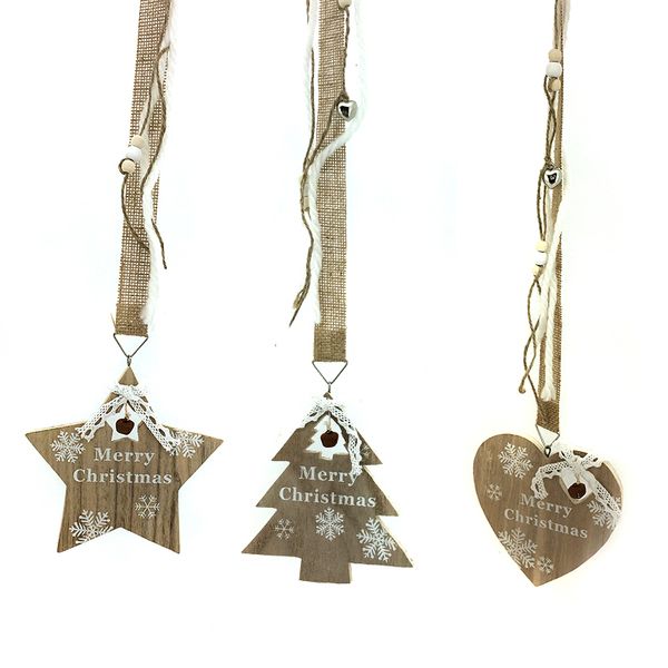 

wooden christmas hanging ornaments tree, star and heart