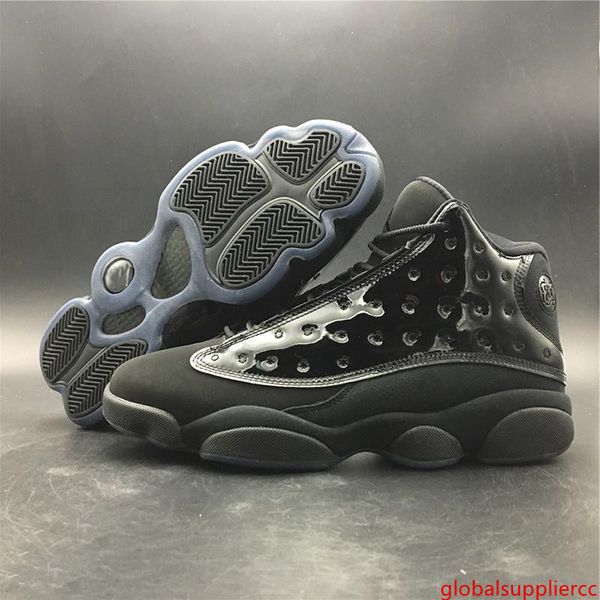 

2019 new mens basketball shoes black cat sneakers 13s cap and gown black brand designer sports shoes uptempo trainers reflective 40-47