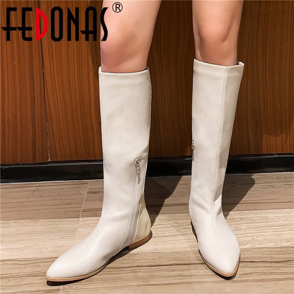 

fedonas female autumn winter warm riding boots flats heels party night club shoes woman microfiber leather women knee high boots, Black