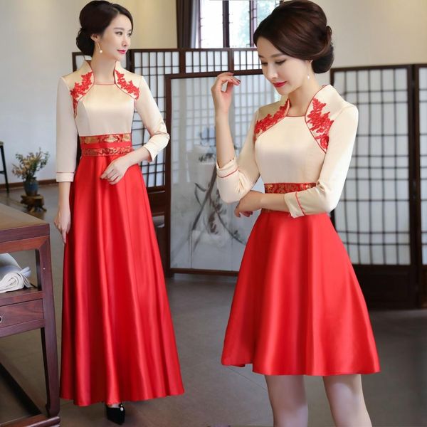 

chinese style women slim cheongsam classic improved qipao elegant evening party dress traditional bridesmaid wedding dresses, Red
