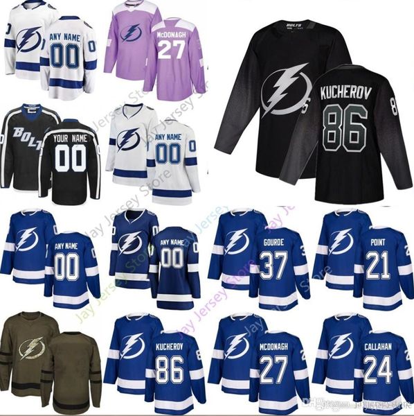 

2019 New Custom Tampa Bay Lightning Jersey Kucherov Point Stamkos Johnson Miller Gourde McDonagh Killorn Hedman Cirelli Palat Sergachev Men