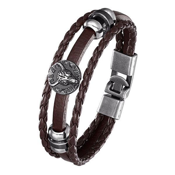 

beaded, strands high-quality vintage alloy bull head bracelet, stackable, multi-layer black leather woven suitable for men's bracelets