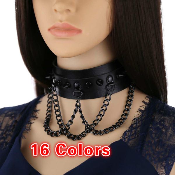 Gothic PU Металлическая цепочка Choker Harajuku Стиль Ювелирные Изделия Бондаж Панк Воротник Пояс Косплей Партия Ожерелье Унисекс Мода Аксессуары