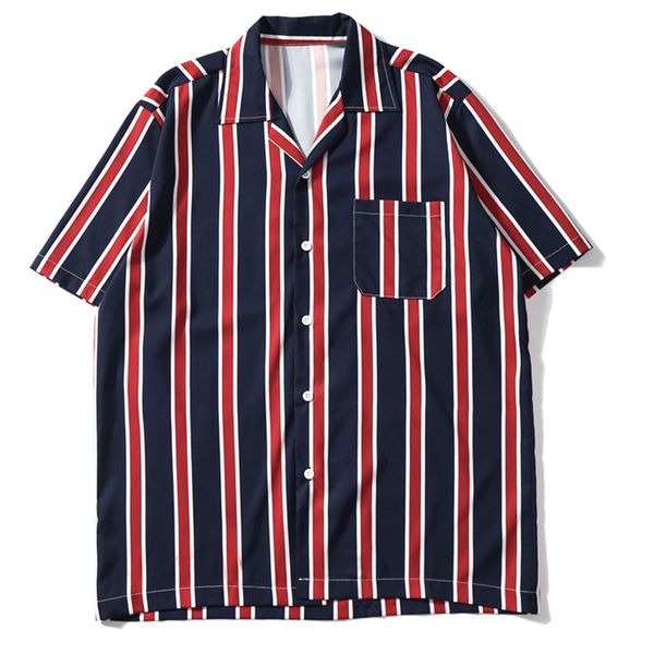 

shirt men pocket buttons casual patchwork short sleeve striped loose casual shirts summer fashion s-2xl, White;black