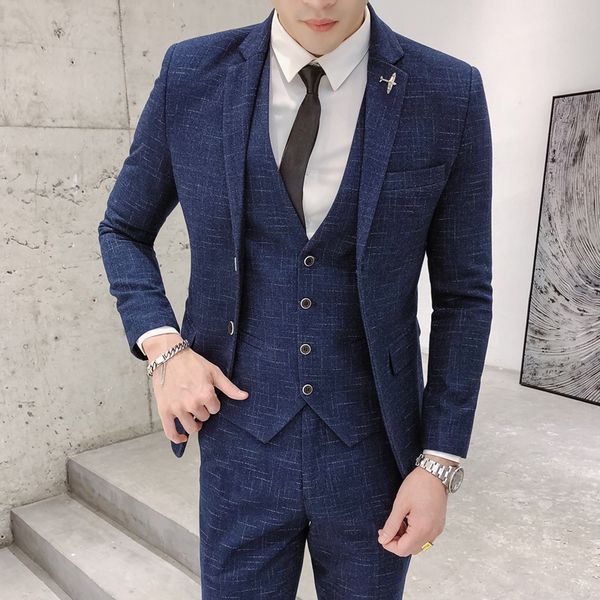 

2019 new men's business casual suit three-piece fashion social wedding party clothing fashion men's suit, White;black