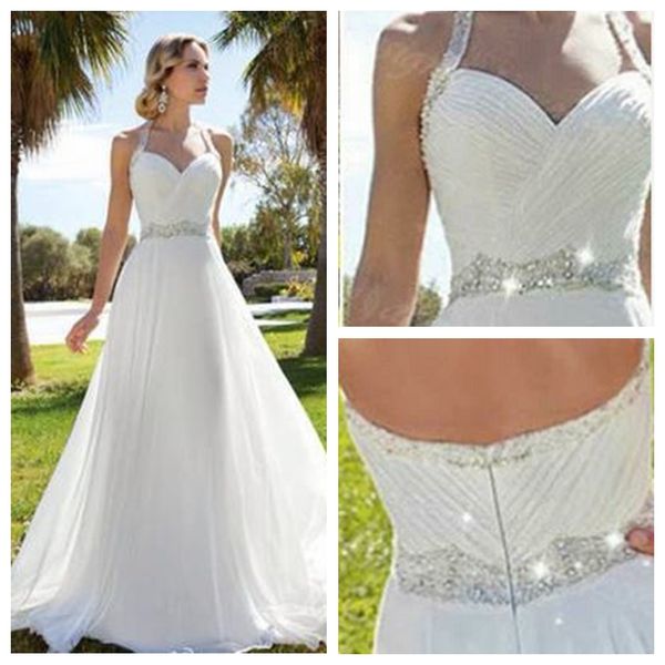 Discount Glittering A Line Chiffon Halter Top Wedding Dresses