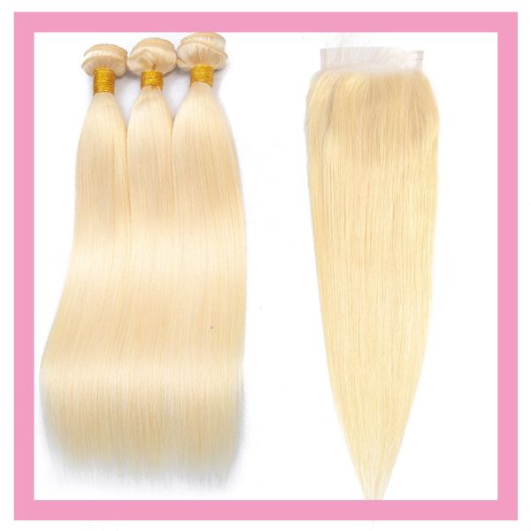 

перуанские волосы девственницы блондинка 613 # шелковистая прямая 4шт один лот уток человеческих волос с закрытием шнурка 4x4 бесплатно сред, Black;brown