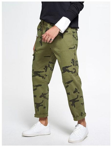 

male straight pants panelled elastic waist boys trousers spring mens camouflage cargo pants big pockets zipper fly, Black