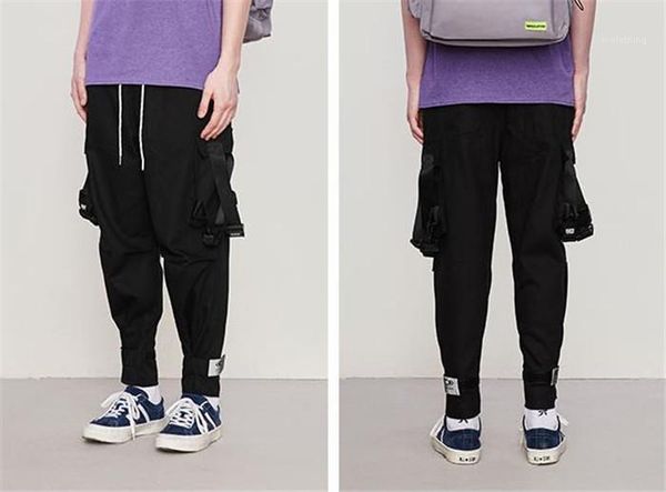 

pants stereo pockets reflective skateboard loose pants casual street hiphop mens trousers mens spring cargo, Black
