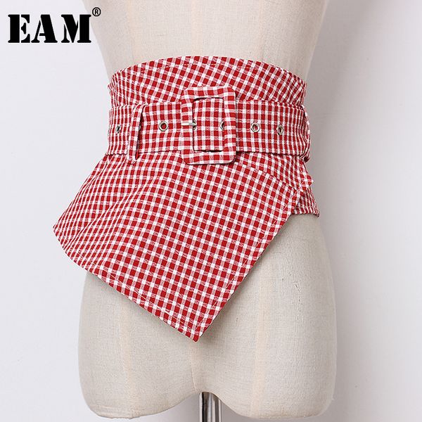 

eam] 2019 new autumn winter black plaid irregular bandage spliced personality wide belt women fashion tide all-match jr899, Black;brown