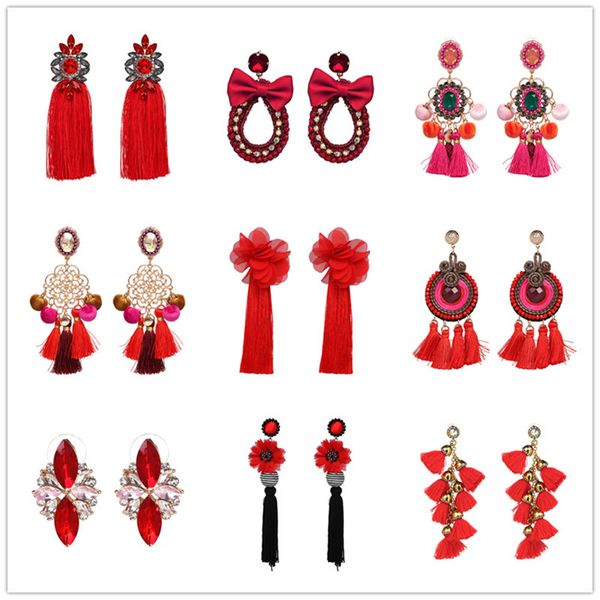 

fashionsnoops 2019 fashion brand flower long dangle earrings trendy pom pom accessories tassel earrings ethnic jewelry, Silver