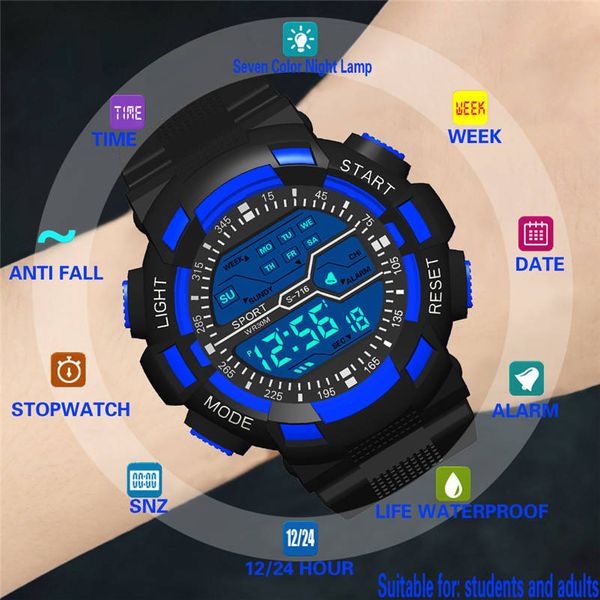 

2019 men watch women watches multi function sports fashion seven colors colorful luminous electronic watches montre homme 661s10, Slivery;brown