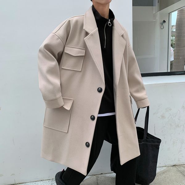 

2019 new autumn and winter korean version thicker section long paragraph casual loose embroidery woolen trench coat, Black
