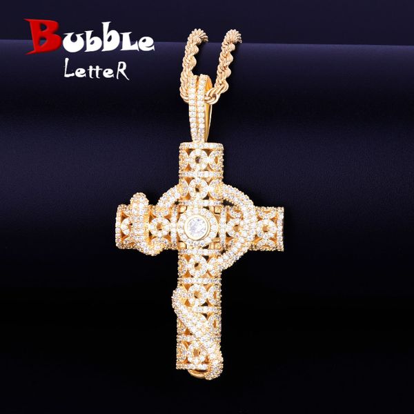 

animal snake cross pendant 4mm tennis chain necklace gold color bling cubic zirconia men's hip hop rock jewelry 2.4x1.33 inch, Silver