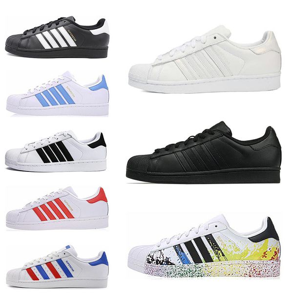 

adidas superstar 2019 мода супер звезда белая голограмма радужные юниоры суперзвезды 80-х кроссовки гордость женские мужские тренеры суперзв, Black
