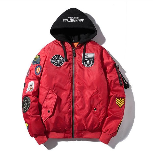 

High Street Mens Designer Bomber Jacket Embroidered Long Sleeve Thick Warm Jackets with Hoody 3 Colors Winter Fashion Coats Free Shipping