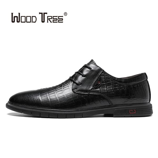 

woodtree 2020 men's leather dress shoes lace dress shoes oxford fashion retro elegant work business, Black