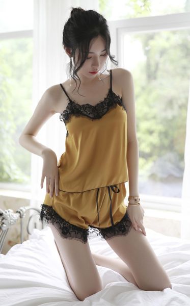 

s  l xl women lace trim lingerie nightgowns pajamas-sets female nightdress sleepwear sf9012, Black;red