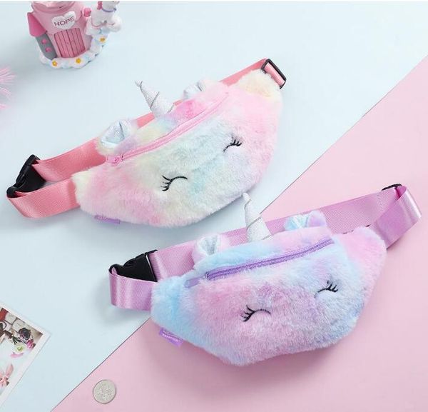 

kid unicorn stuffed pencil waist bag belt fanny pack beach bag student teenager purses sports gym outdoor cosmetic bags gd268