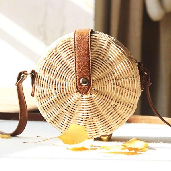 

vintage rattan bag round straw shoulder bag beach handbags women summer handmade messenger crossbody bags