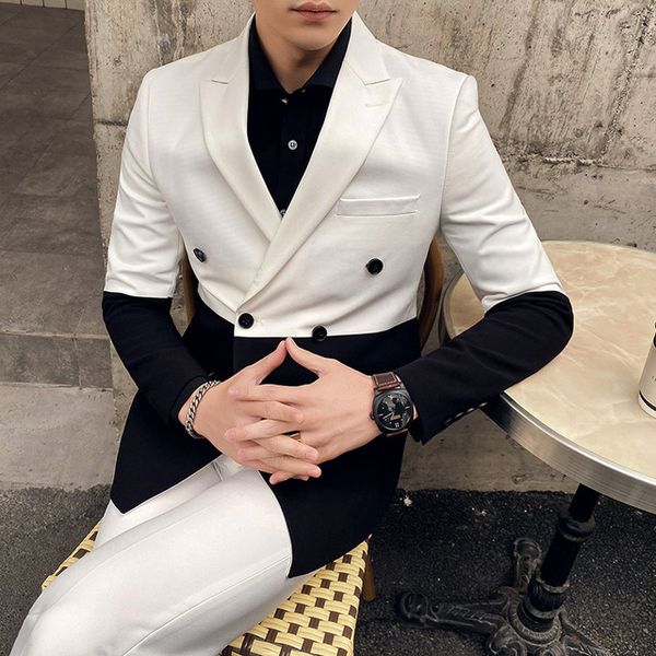 

new style dress wear custom made men's double breasted suit 2 pieces suit host groom man wedding dress jacket pant, White;black