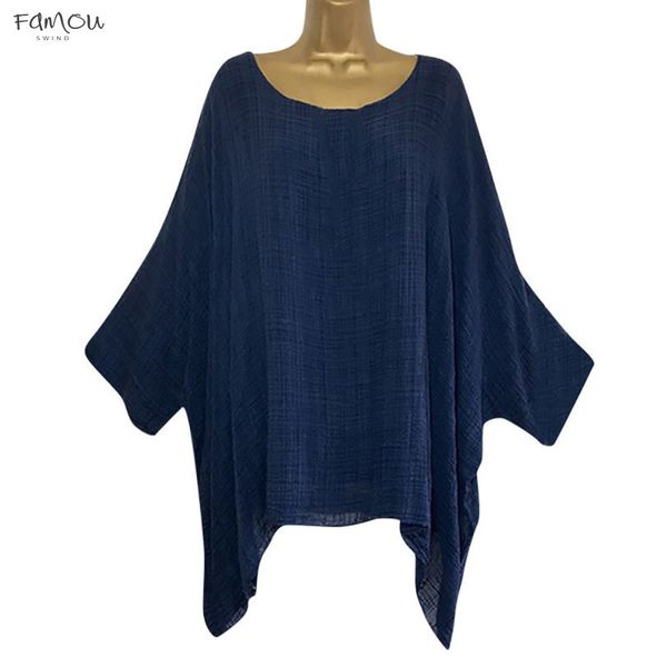 

plus size women ladies t shirt summer casual loose cotton linen solid color loose petal sleeve shirt ladies long sleeve, White