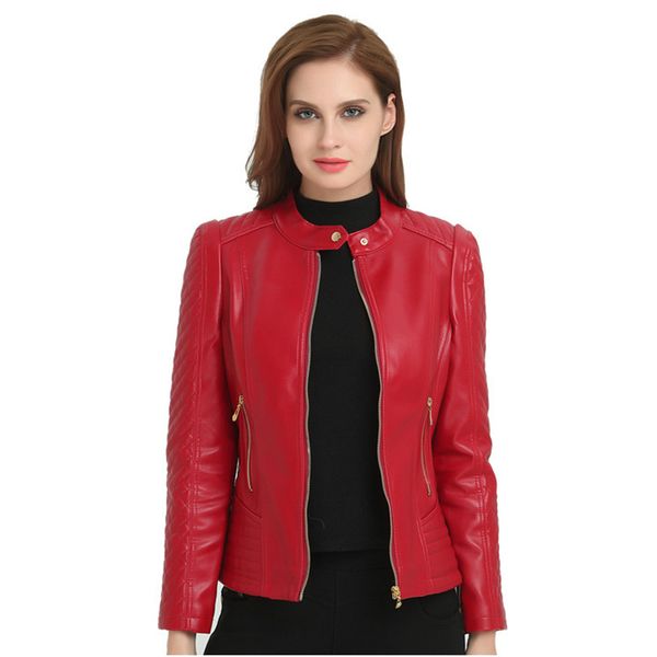 

autumn winter 2019 short-style leather-like jacket for slim locomotive commuting style, Black