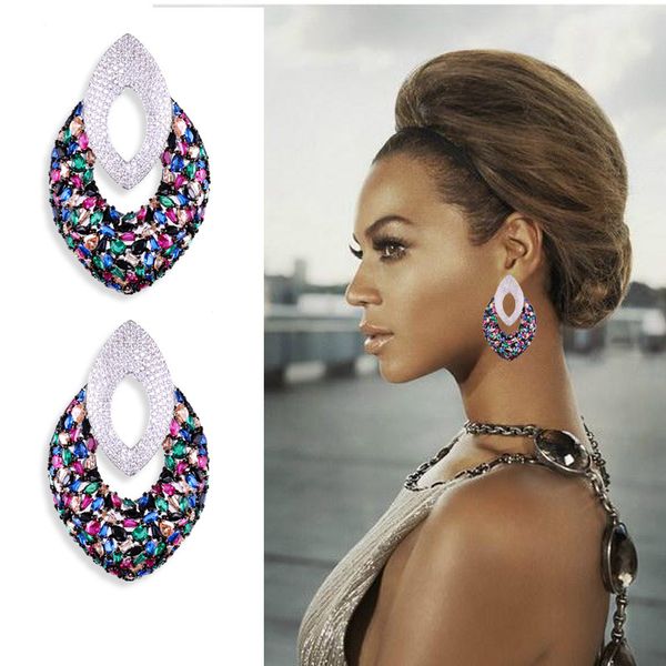

jankelly fashion 55mm big luxury geometric cz cubic zircon nigeria earrings for women wedding earrings pendientes mujer moda, Silver