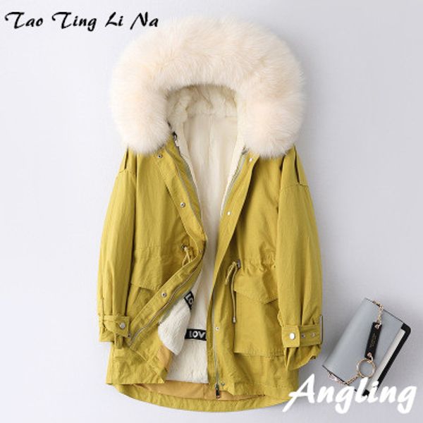 

2020 новая мода подлинная real меховой воротник меховой trench h2, Tan;black