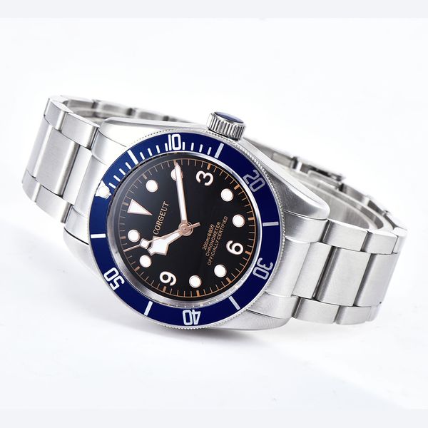 

corgeut luxury brand men watch waterproof automatic mechanical wristwatch full steel sapphire crystal business male clock, Slivery;brown