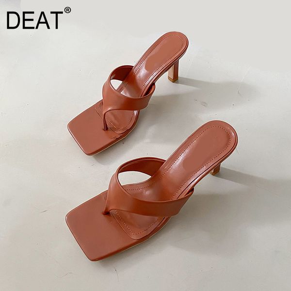 

deat] 2020 new spring summer square toe shallow split toes flip flops high heels slippers women shoes fashion tide 10h744, Black