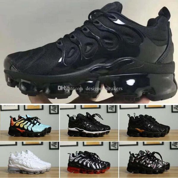 

2019 tn plus kids running shoes classic outdoor run shoes tn black white boys girls requin olive silver sport shock sneakers 28-35