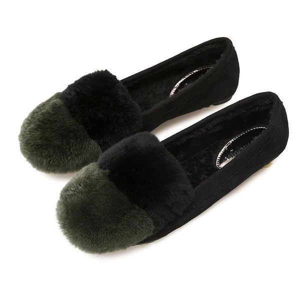 

fashion fur warm women flats shoes plush loafers lady moccasins autumn winter round toe genuine leather wool large size footwear, Black