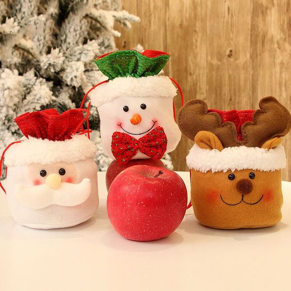 

new christmas cloth lace-up gift bags santa snowman elk bells bowknot christmas tree decorations candy gifts bags 8a1453
