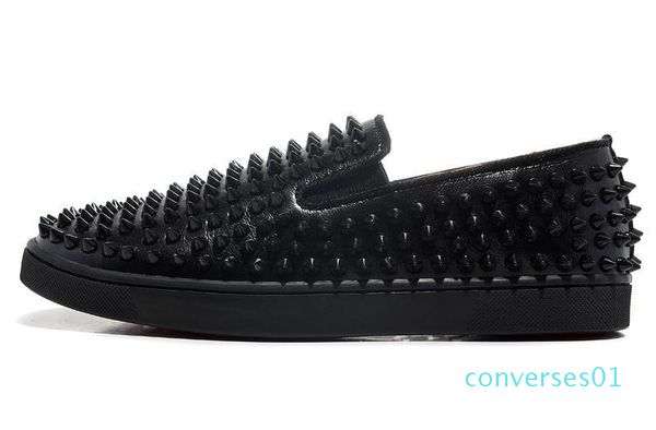 

luxury designer brand red bottoms men women studded spikes flats shoes wedding party lovers genuine leather casual sneakers co01, Black
