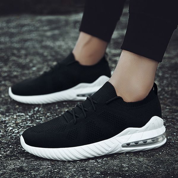 

muqgew casual shoes men breathable summer spring student trend air cushion wild casual shoes solid color woven sneakers, Black