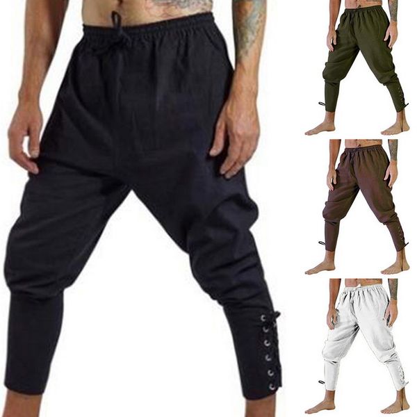 

men halloween medieval pirate horseman cosplay costume loose pants black brown leg bandage trouser